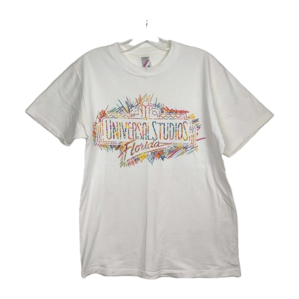 VTG Jerzees Universal Studios Florida T-shirt Women's M White Scribble Graphic